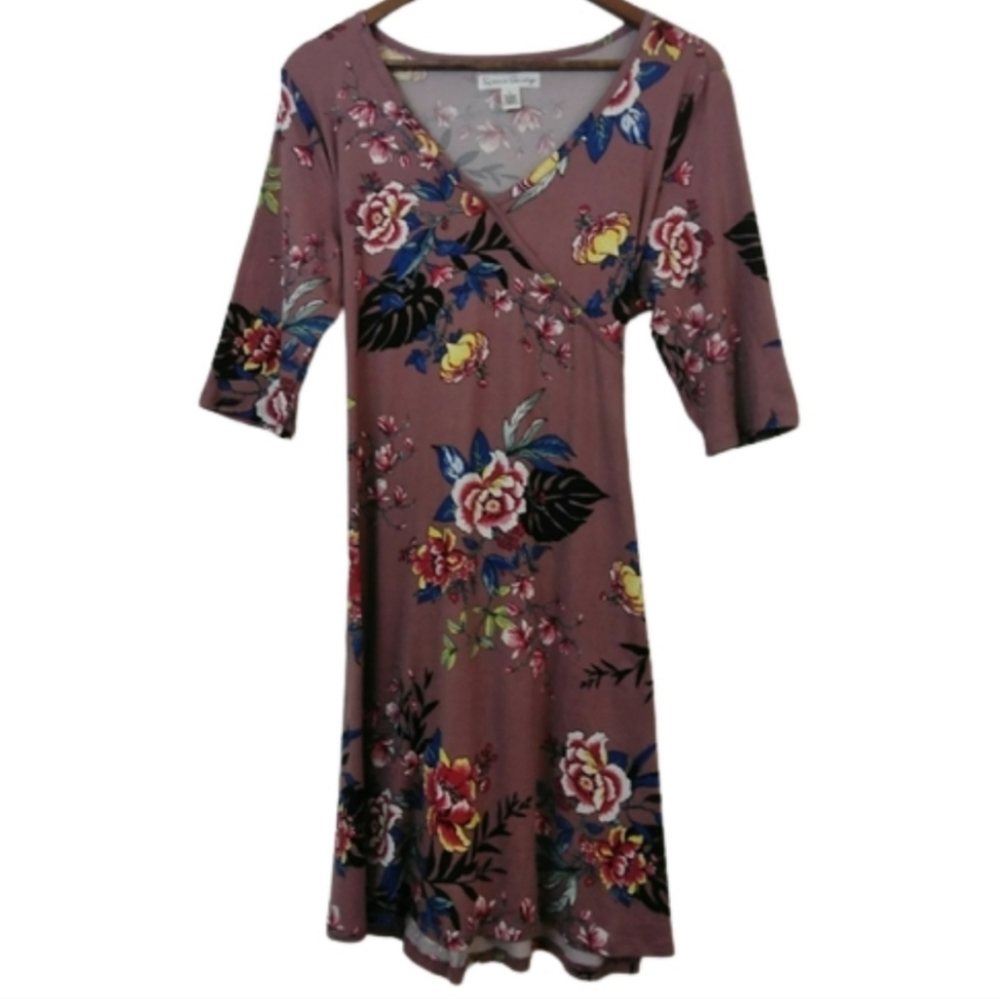 French Laundry Rose Taupe Floral Midi Dress faux wrap soft summer sun dress